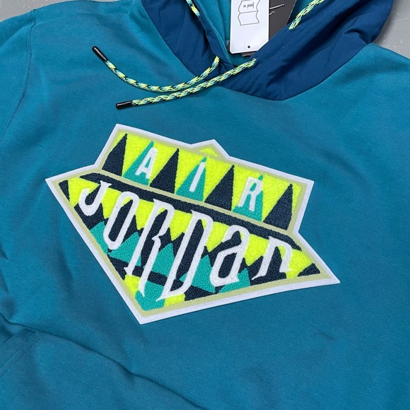 Air Jordan Pull Over Hooded Sweater CU9066-381 Small Nike Jumpman Teal - Picture 3 of 9